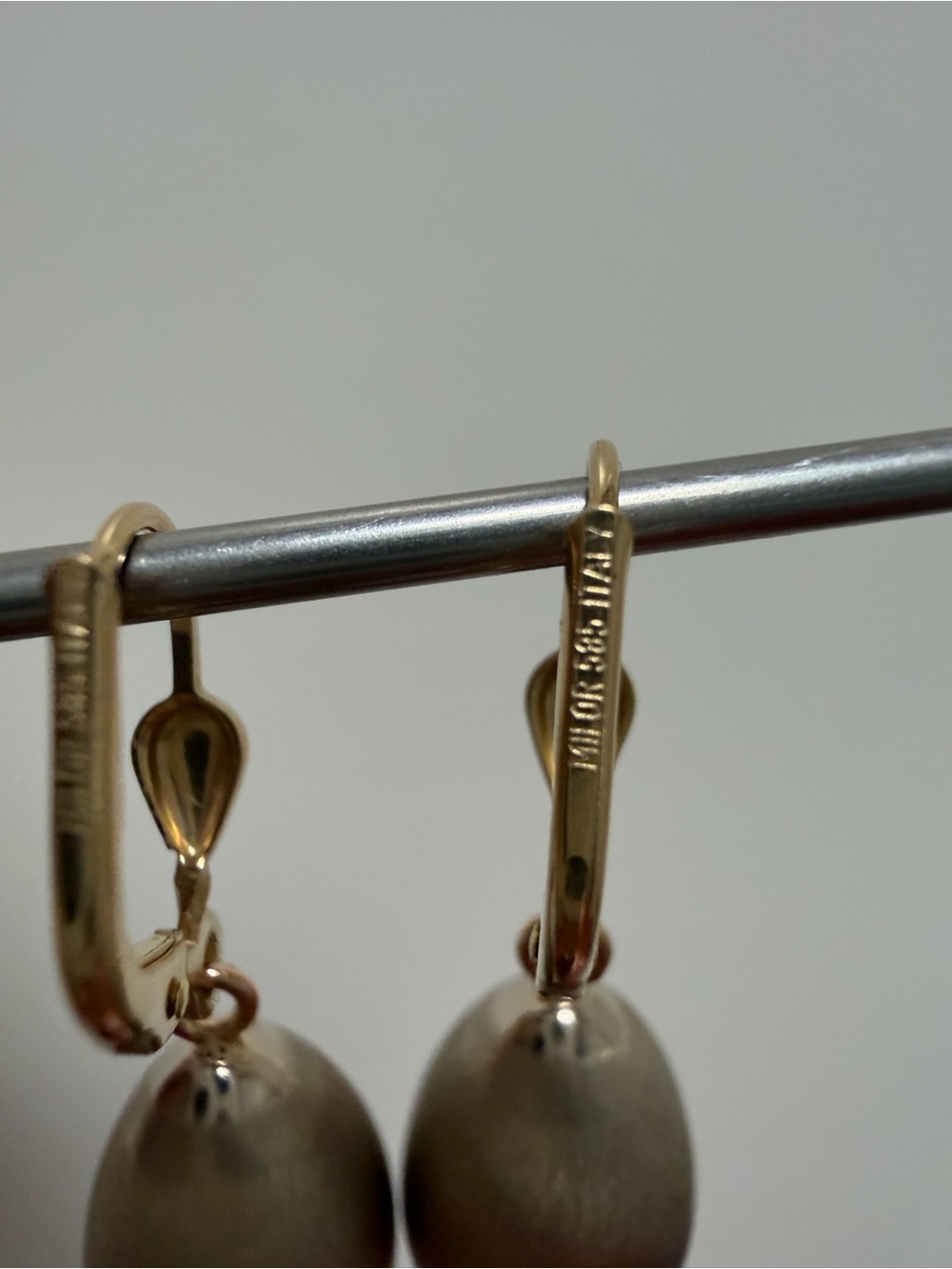14K Gold Brushed Teardrop Drop Earrings | Two-Tone Satin Finish | 3.14g - Picture 10 of 16